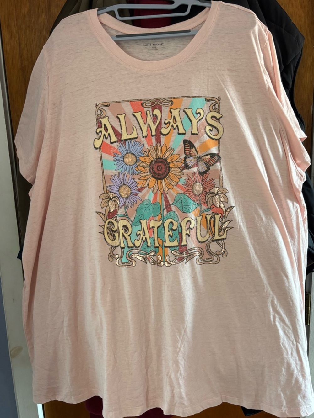 Lane Bryant Light Peach 'Always Grateful' Floral Graphic Tee